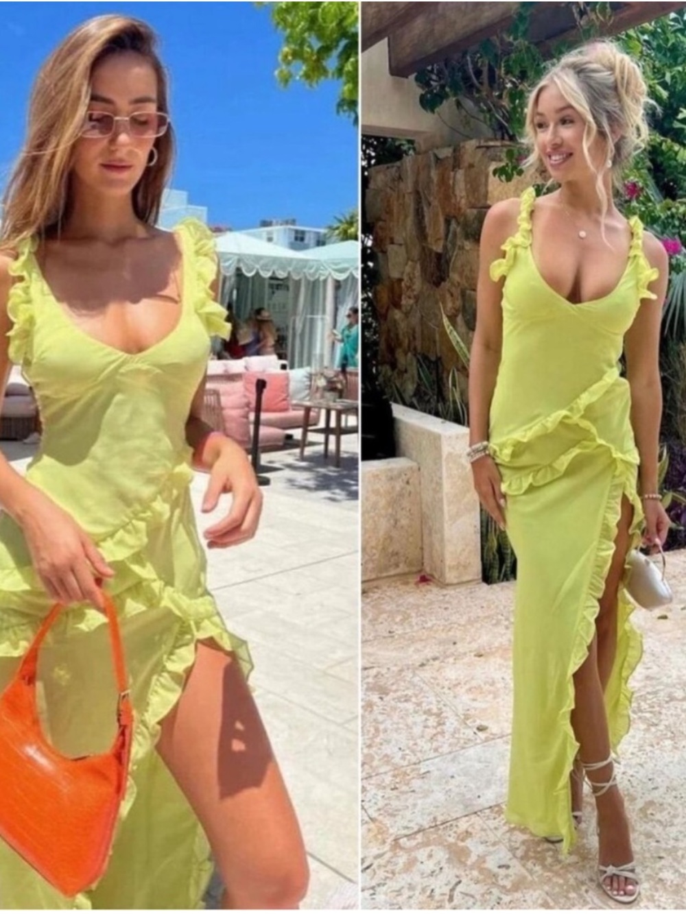 House of CB Lime Green Ruffle Maxi Dress